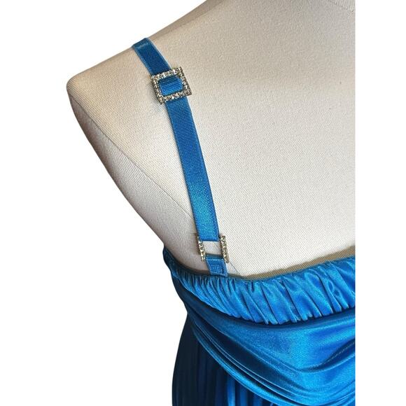 Y2K Blue Pleated Maxi Dress Gown Sweetheart Empire Waist vtg city triangles NOS - Picture 9 of 15